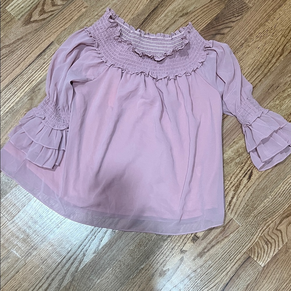 Pink Ruffled Off Shoulder Blouse
